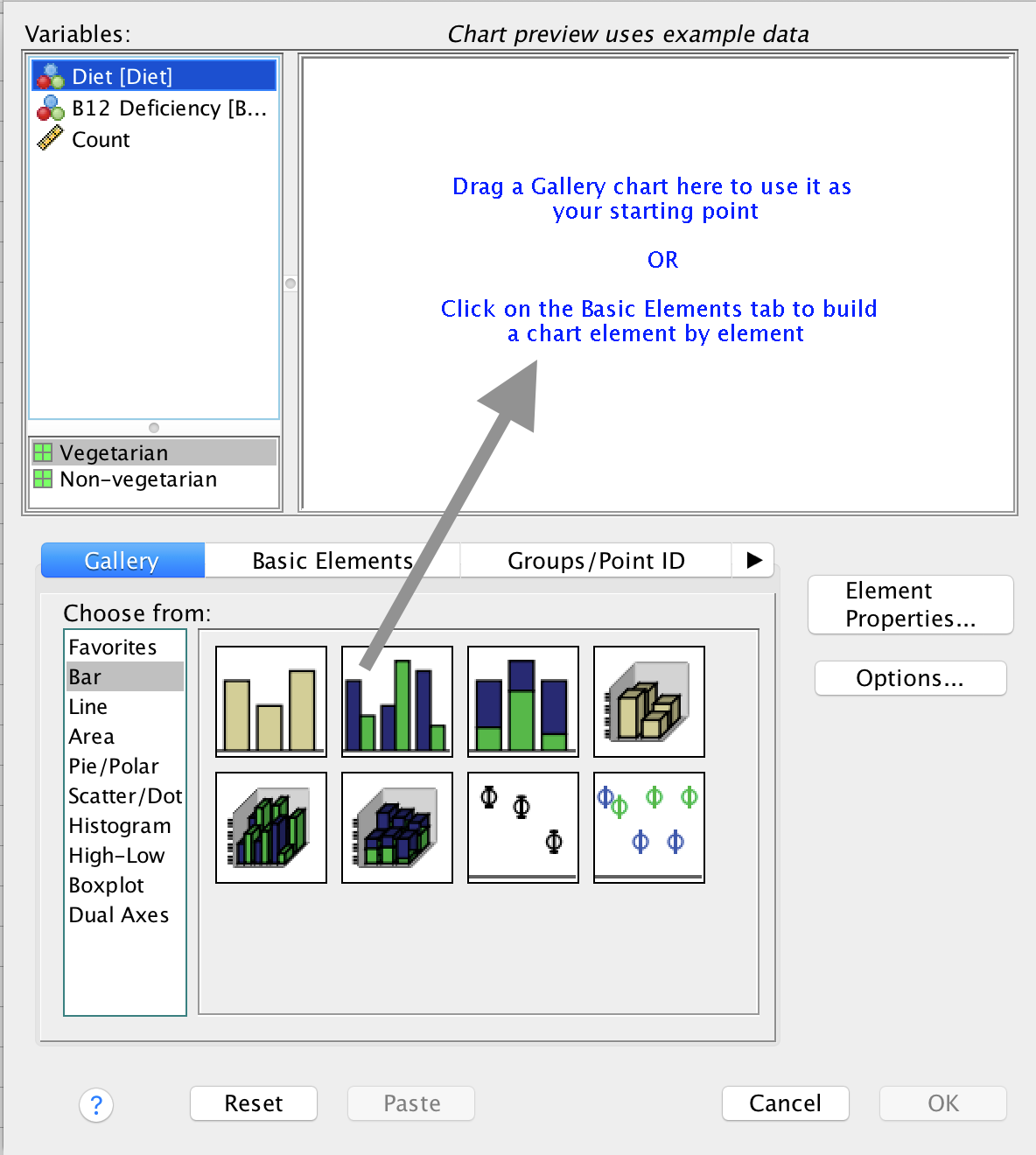 Selecting a side-by-side bar chart.