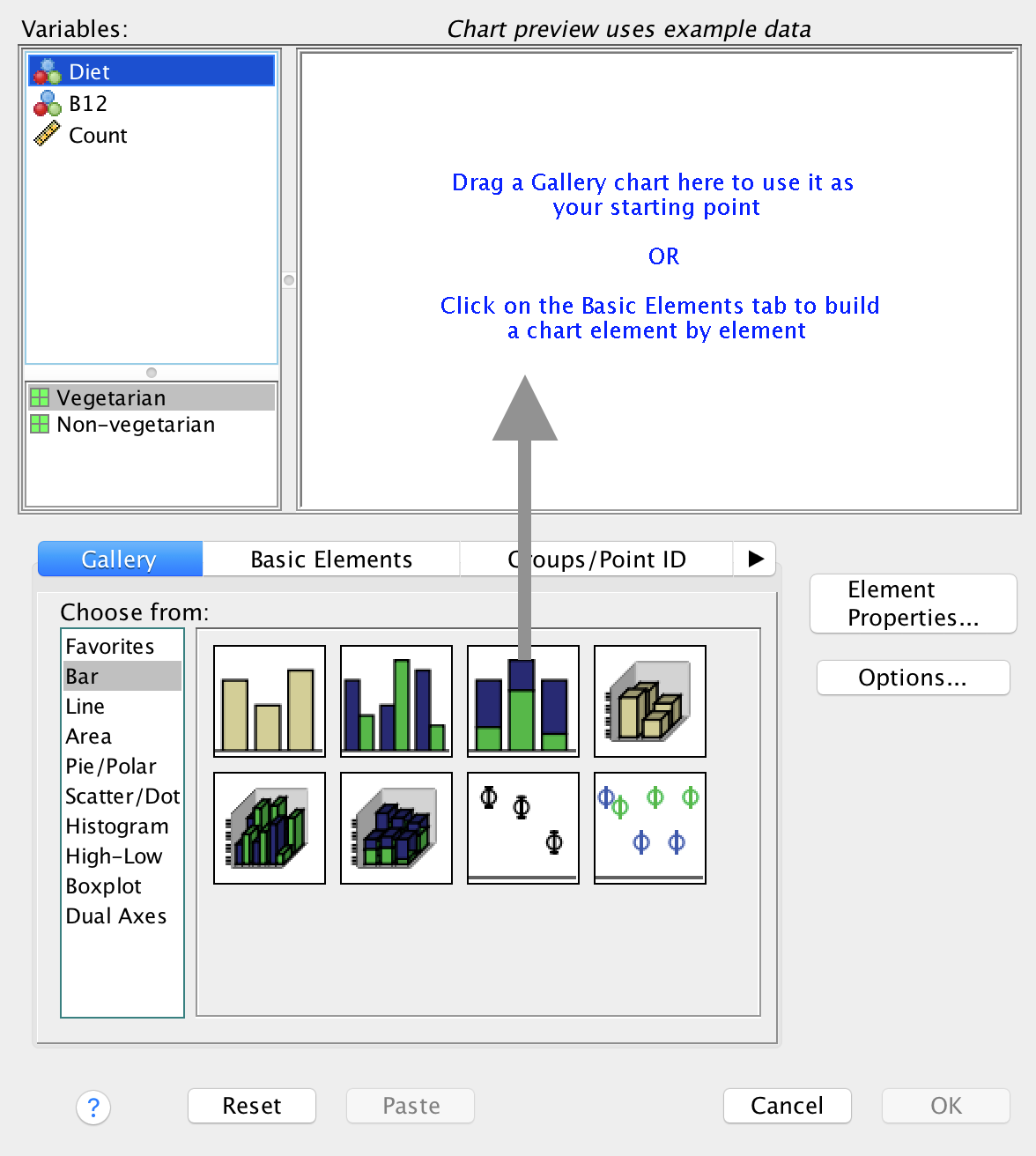 Selecting a stacked bar chart.