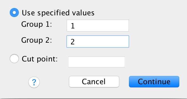 Teling SPSS which groups to compare.