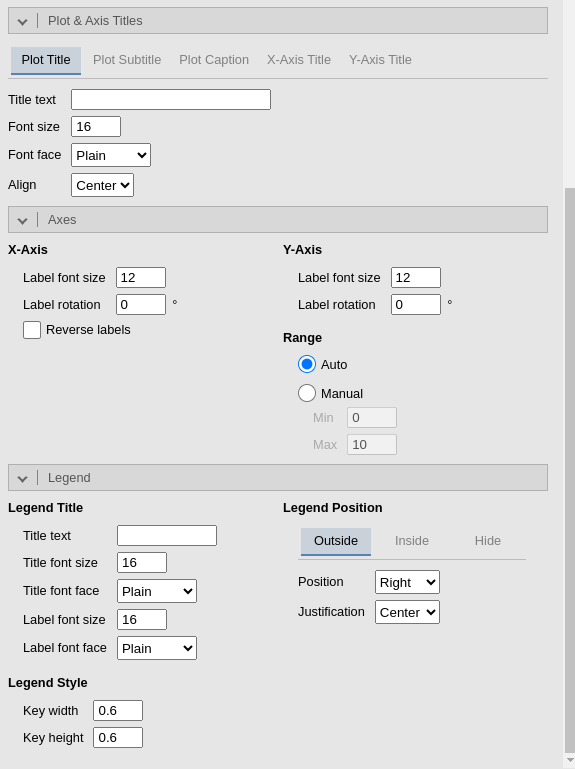 The plotting options expanded for bar charts