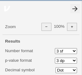 Left: Click on the three dots to set the number of decimal places or significant figures shown. Right: The default settings