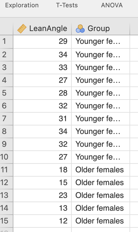 The data entered in jamovi.