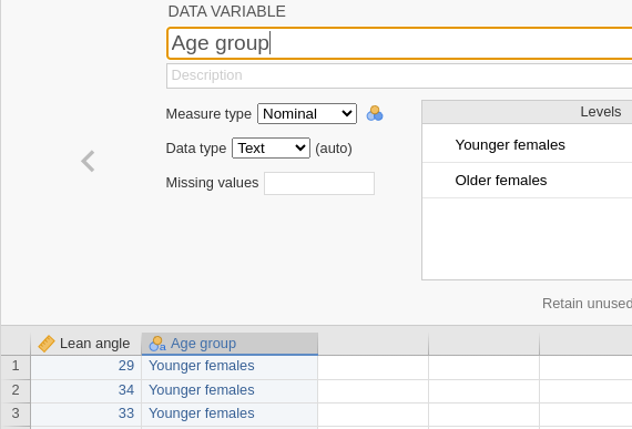 Describing the qualitative variable. The first level has been described using text descriptions, such as 'Younger females'.